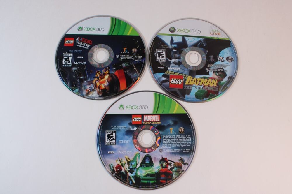 3 game lot: Lego Batman + Marvel + The Game (Xbox 360) Game Discs only